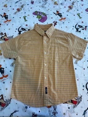 Oxford Plaid Short-Sleeve Button-Down Shirt - Yellow and Black